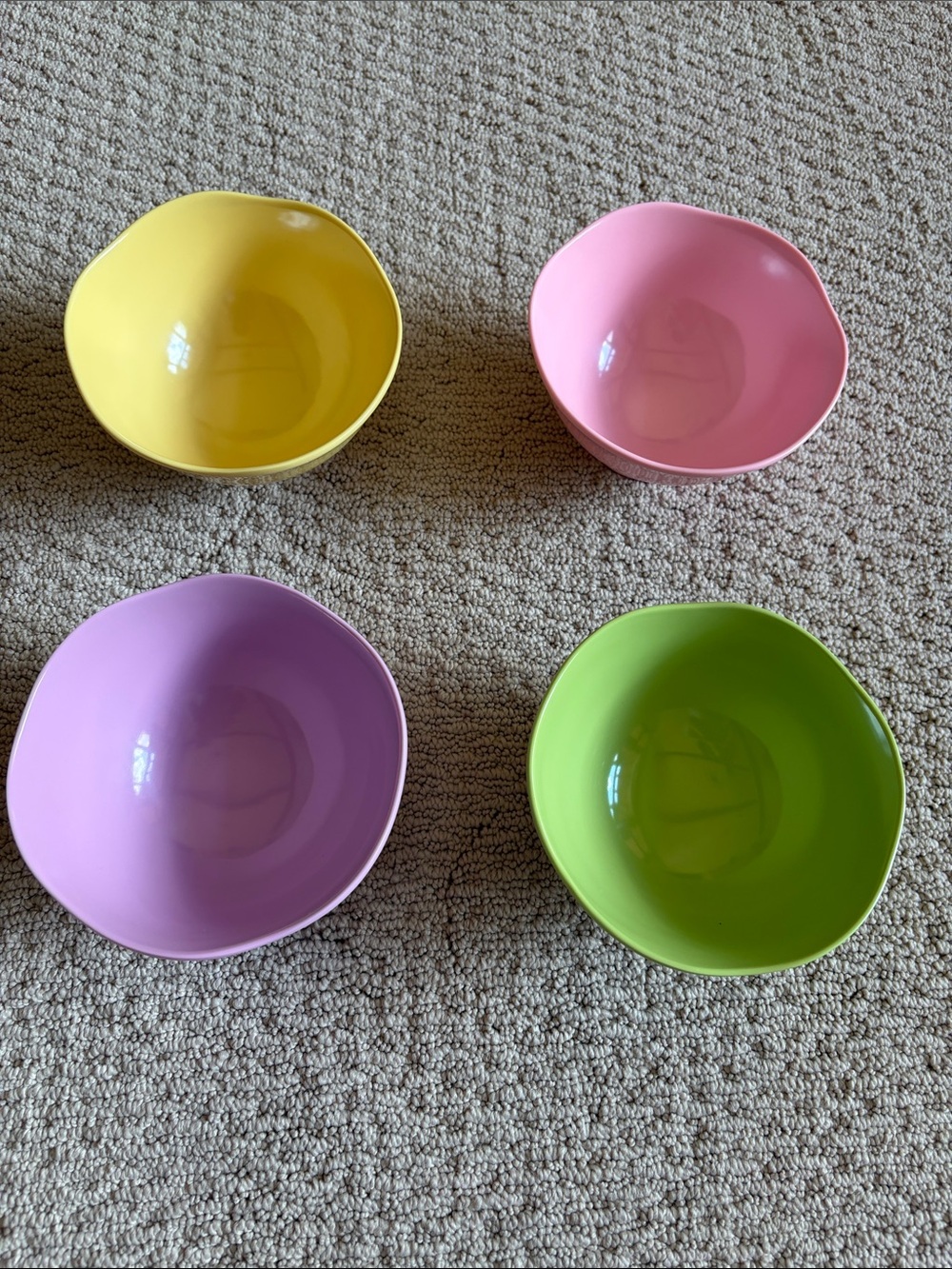 Set of 4 Colorful Melamine Bowls - Yellow, Pink, Lavender, Green